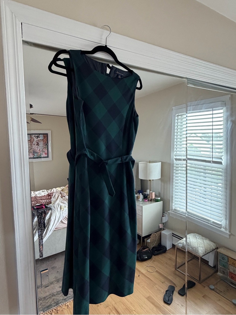 Brooks Brothers Dark Green Plaid Belted Midi Dress